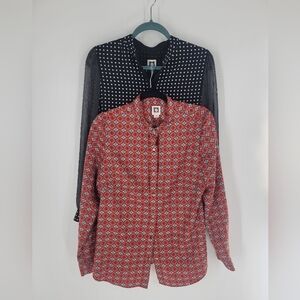 Anne Klein button down blouse Size M polka‎ dot red black (lot of 2)
